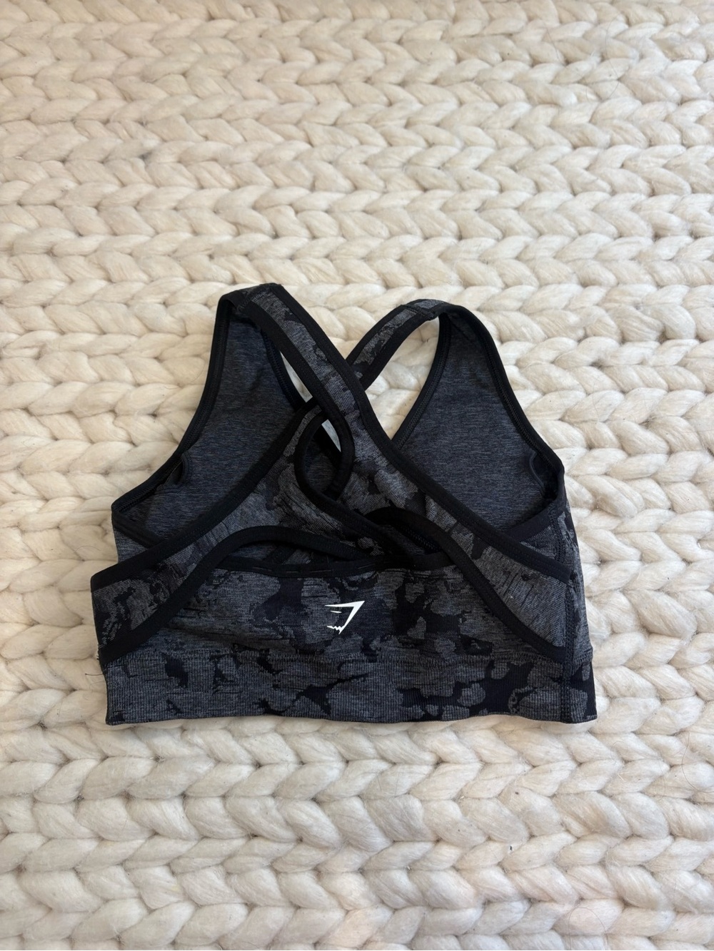 Gymshark Black & Grey Camo Strappy Cross-Back Sports Bra